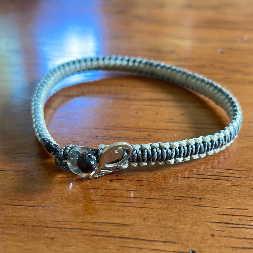 Save Our Oceans Teal & Slate Blue Woven Bracelet With Small Clear Bead Closure